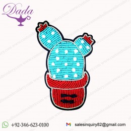 Hand-embroidered Indian Silk Badge Tropical Plant Fairy Ball Delicate Brooch