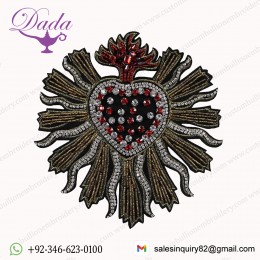 Handmade Beaded Crystal Heart Rhinestones Design Patches Sew on Badge Applique Clothes