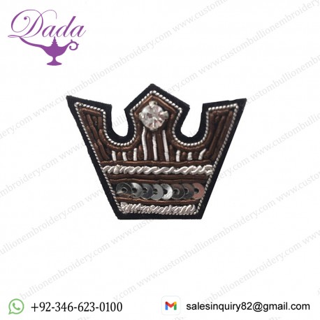PRINCE CROWN Bullion wire brooch jacket Indian China embroidered patches blazer crest goldwork