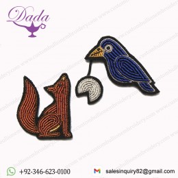 Raven and Fox  Bullion wire brooch pin hand embroidery brooch badges Bullion wire fashion jacket 
