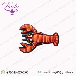 RED LOBSTER Bullion wire brooch pin hand China embroidered patches blazer crest goldwork