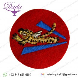 Roaring tiger design hand made bullion wire embroidery badge, red color