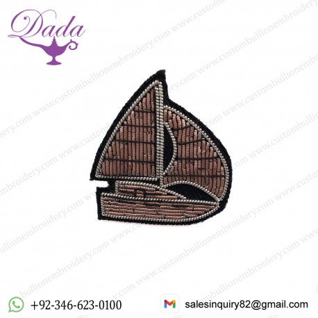SAIL BOAT Bullion wire brooch pin hand embroidery brooch badges Bullion wire