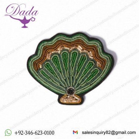 Scallop shell Bullion wire brooch pin Indian China embroidered patches blazer crest goldwork