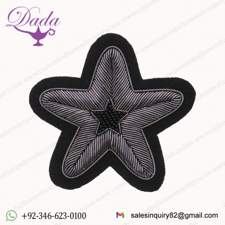 Sewing On Backing Clothes Cap Decorative Star Shape Patch Bullion Wire Embroidered Badge