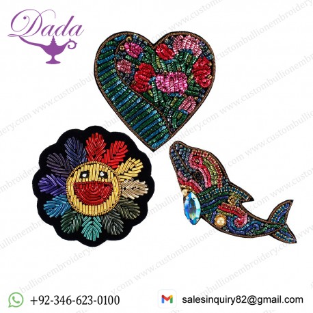 Sunflower Heart Fish Patch Brooch India Silk Wire Handmade Embroidered Badge Fabric Badge Beaded Rhinestones Clothing Decoration
