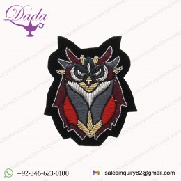 Supply 3D Indian Bullion Wire Hand Embroidery Emblem Wings Animal Cartoon Owl Badge