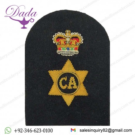 Applique Embroidery Badge hand embroidery badges Caterer  Crown Trade - Gold On Navy