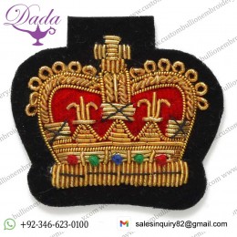 Crown Bullion Wire Embroidered Badges, Sew-on Applique Patch