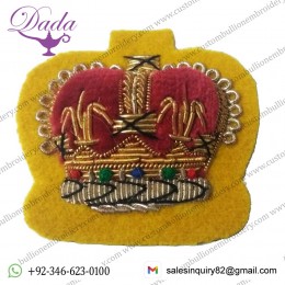 Genuine Vintage British Military Braided Decorative Crown on Yellow Felt