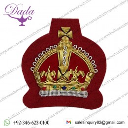 King Crown Badge Silver or Gold Bullion Hand Embroidered