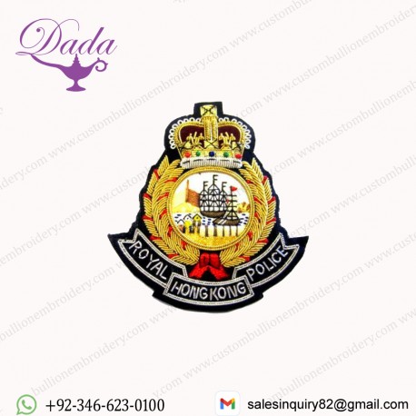 Hong Kong Police Officer Hat Cap Badge New Hand Embroidered