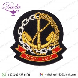 Yacht Club Gold Bullion Wire Embroidered Crest Badges