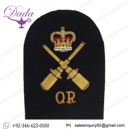 CPO Quarters Rating (Crown  Crossed Guns  QR) Trade - Gold On Navy Queen's Crown. Bullion wire-embroidered Naval Branch rank