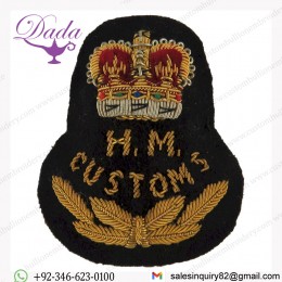 HM Customs Commonwealth Pattern Cap Badge Post-1965 - Rare with Queen Elizabeth's Crown. Bullion wire-embroidered Coast Guard
