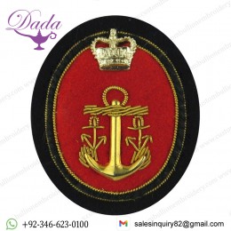 Navy Board Queen's Crown. Bullion wire-embroidered Naval cap badge or cap tally