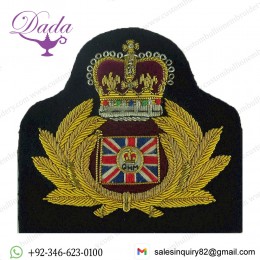 Port Auxiliary Master - Queen's Harbour Master Navy Shipping Pilot Queen's Crown. Bullion wire-embroidered Naval cap badge