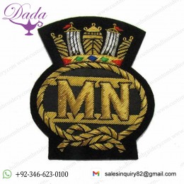 Royal Navy Merchant Blazer Badge Gold Bullion Wire Hand Embroidery 65mmx85mm