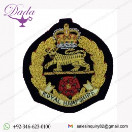 ROYAL HAMPSHIRE REGIMENT BLAZER BADGE HAND EMBROIDERED BULLION AND WIRE BADGE