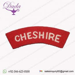 WWII TYPE BRITISH ARMY CLOTH SHOULDER TITLE RE ENACTOR CHESHIRE REGIMENT