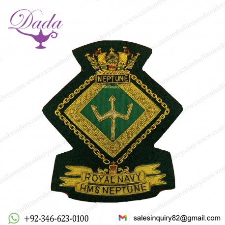 HMS Neptune Royal Navy Blazer Badge Royal Navy Embroidered Bullion Wire Badges