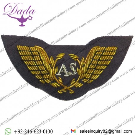 RAF Air Steward Wings (AS In Wings) Mess Kit Bullion wire-embroidered Air Force Branch Badge