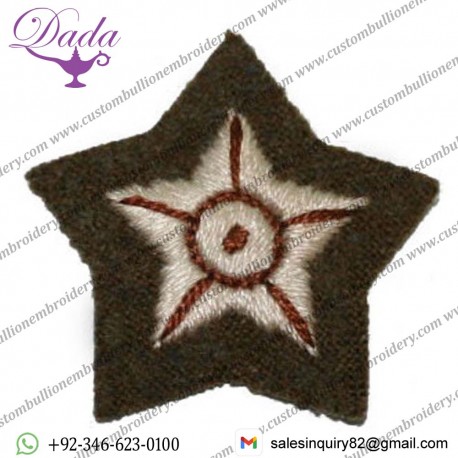 MT Star Khaki Worsted Hand Embroidered Silk Thread Badge