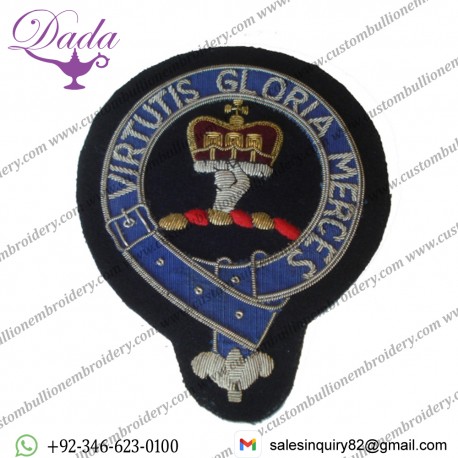 Hand Embroidered Clan Crest Sewn On Blazer Badge,