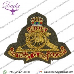 RA Officer Beret Badges on Khaki