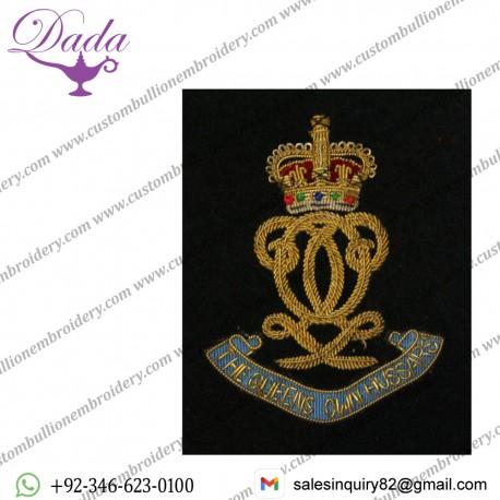 Queens Own Hussars Blazer Badge, Monogram, Wire