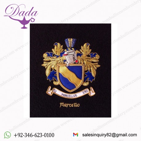 bullion wire Family crest,emblem hand made embroidery Coat of arms crest