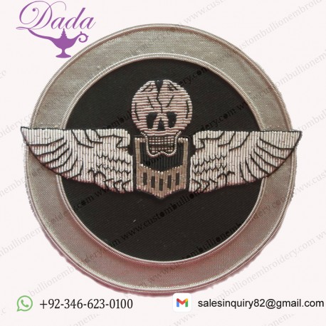 341ST BOMB GROUP Hand embroidered in silver wire bullion on a black wool felt background