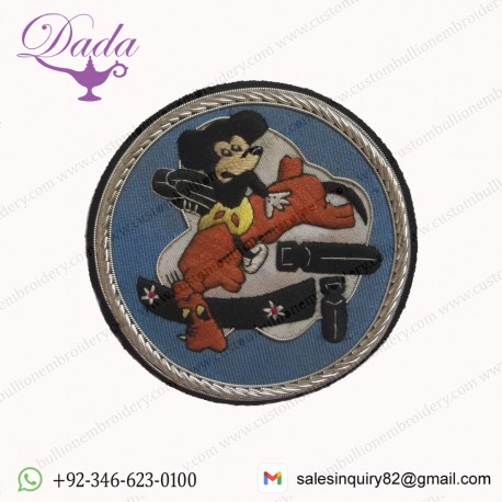 349TH BOMB SQUADRON Hand embroidered with silver wire bullion on a blue circle shaped