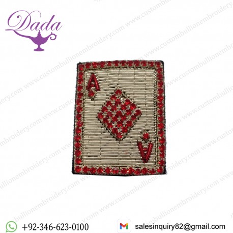 Fashion Bullion Wire Embroidery Brooches Playing card embroidered badges patches handmade supplier