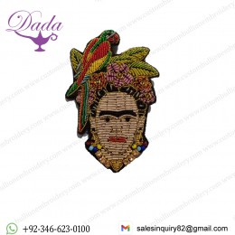 hand embroidery bullion wire brooch queen with parrot multi color embroidered patches custom made supplier
