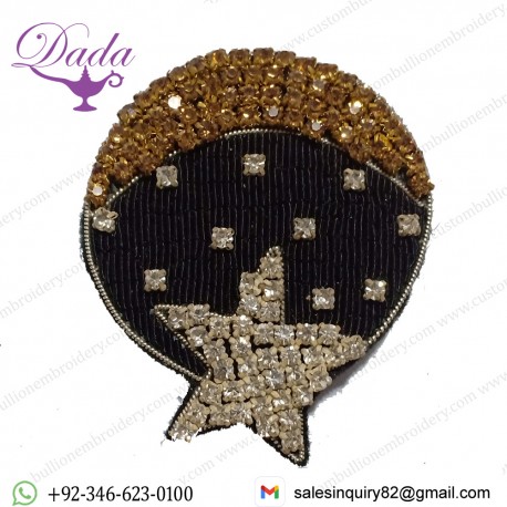 Bullion Embroidery parachute brooch Supplier balck bullion embroidered with rhinestone patches badges