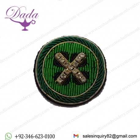 Handmade Fashion Bullion Badges brooch green embroidery patches embroidered crest emblem