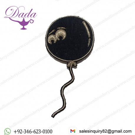 Black bullion wire baloon brooch hand embroidered patches pin badges supplier wholesale