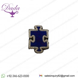 Hand embroidery blue bullion wire fashion brooch embroidered patches blazer badges custom made