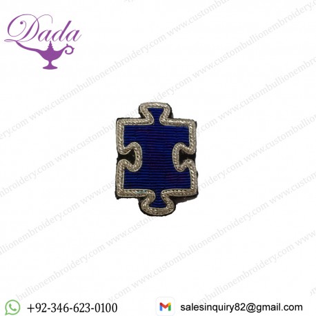 Hand embroidery blue bullion wire fashion brooch embroidered patches blazer badges custom made