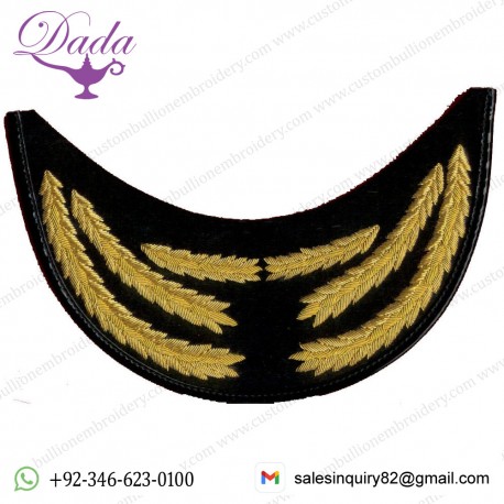 Custom Made Army Officer Peaked Cap Visor Silver Bullion Wire Embroidered Whole Seller Retailer