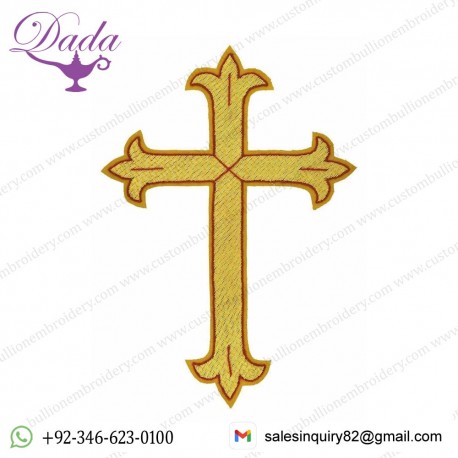 Embroidered Cross Fleury Gold Motif with red trim H. cm 18 (7,1 inch) Metallic thread and Viscose for Chasubles