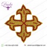 Embroidered Cross Gold Fleury Motif with red trim H. cm 5 (2,0 inch) Metallic thread and Viscose for Chasubles