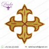Embroidered Cross Gold Fleury Motif with red trim H. cm 8 (3,1 inch) Metallic thread and Viscose for Chasubles