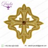 Embroidered Cross Gold Fleury Motif with stone H. cm 15 (5,9 inch) Metallic thread and Viscose Gold for Chasubles