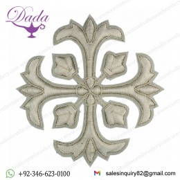 Embroidered Cross Motif with embroidered lilies H. cm 10 (3.9 inch) Metallic thread and Viscose  Silver for Chasubles