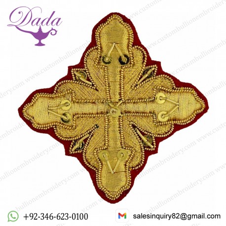 Embroidered Cross Ramino Motif with paillettes Gold embroidery H. cm 5 (2,0 inch) Metallic thread and Viscose Gold Red