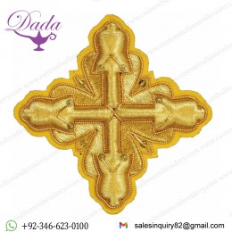 Embroidered Cross Ramino Motif with paillettes Gold embroidery H. cm 7,5 (2,95 inch) Metallic thread and Viscose Gold