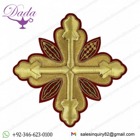 Embroidered Cross Ramino Motif with paillettes Gold embroidery H. cm 15 (5,9 inch) Metallic thread and Viscose Gold Red,Crimson