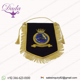HMS HOOD PENNANT WITH BULLION WIRE EMBROIDERED BADGE